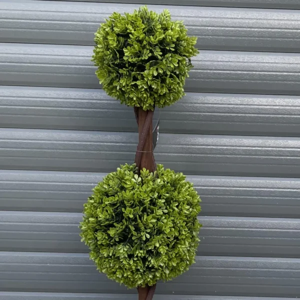 90cm Pair of Green Double Ball Topiary Trees - Image 3