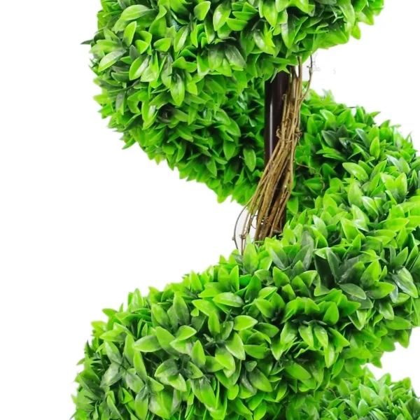 90cm Pair of Green Large Leaf Spiral Topiary Trees with Decorative Planters - Image 4