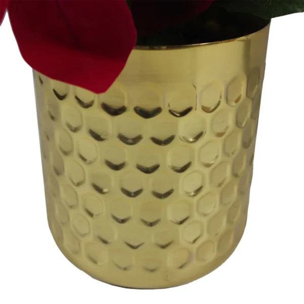 Artificial Christmas Red Poinsettia 40cm Gold Honeycomb Metal Planter - Image 5