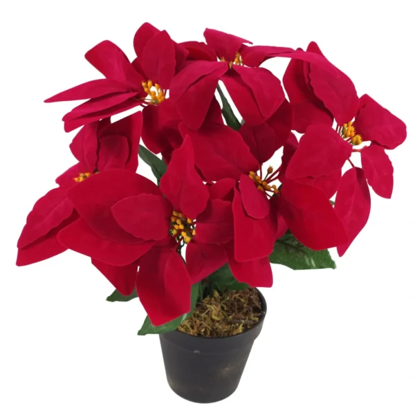 Artificial Christmas Red Poinsettia 40cm Gold Honeycomb Metal Planter - Image 6