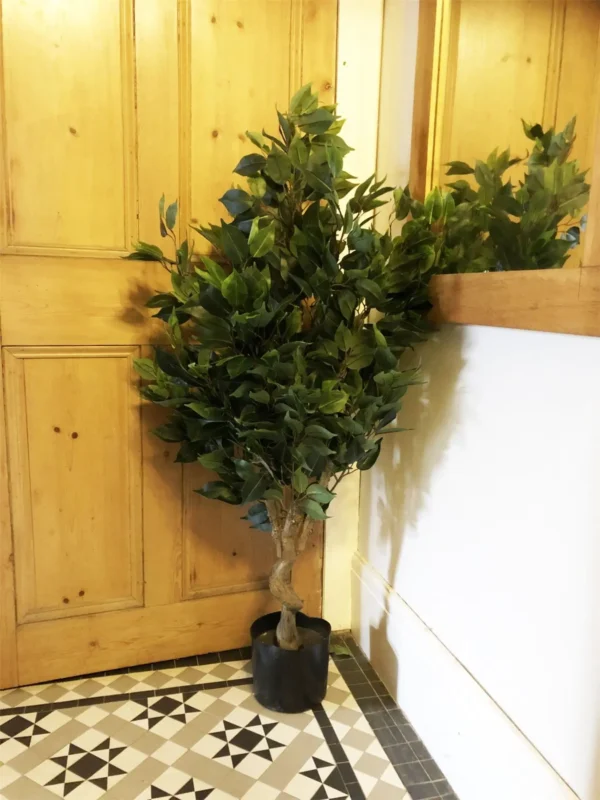 110cm Artificial Ficus Tree Plant Silver Planter - Image 4