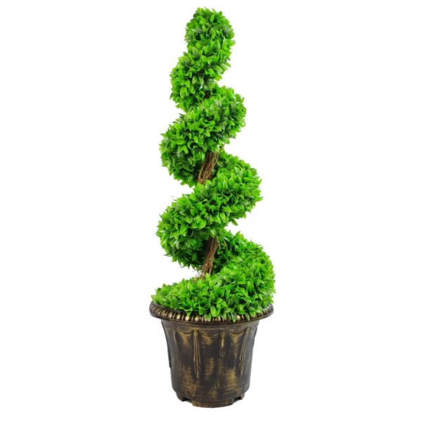 90cm Green Large Leaf Spiral with Decorative Planter - Image 2