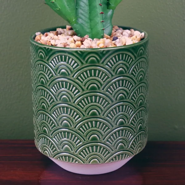 Artificial Cactus Green Ceramic Planter 23cm - Image 2