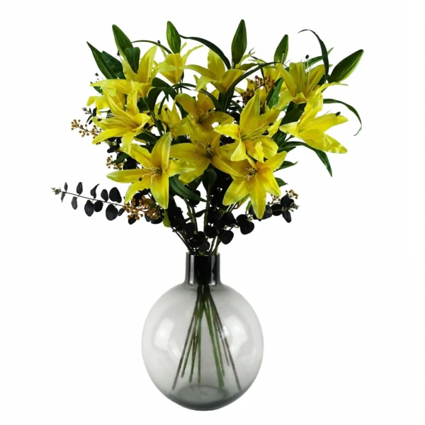 Artificial Flowers Large Yellow Lily Stem - 3 Flowers 100cm - Image 4