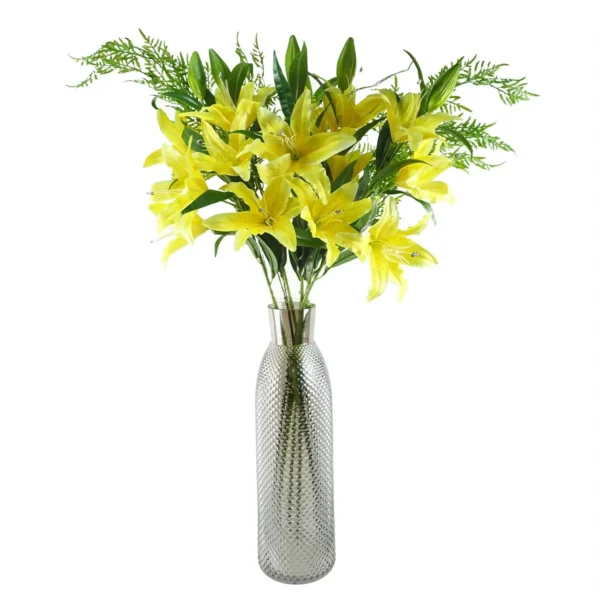 Artificial Flowers Large Yellow Lily Stem - 3 Flowers 100cm - Image 5