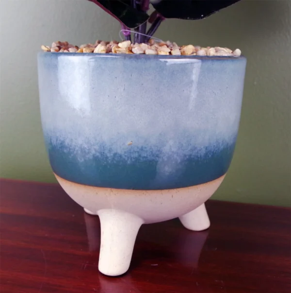 Artificial Ficus Plant Teal Blue Green Ceramic Planter 35cm - Image 2