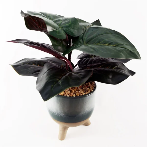 Artificial Ficus Plant Teal Blue Green Ceramic Planter - Image 3