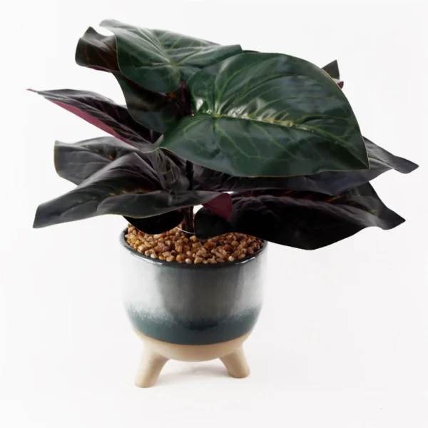 Artificial Ficus Plant Teal Blue Green Ceramic Planter - Image 5