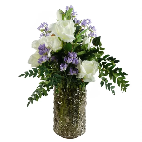 Artificial Flowers White Rose Stem - 3 flowers 80cm - Image 4