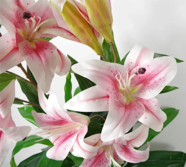 Artificial Lily Plant Stargazer Style 90cm Pink White Pot - Image 2