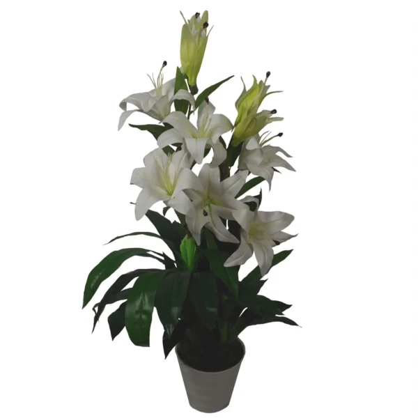 Artificial Lily Plant Stargazer Style 90cm Pink White Pot - Image 5