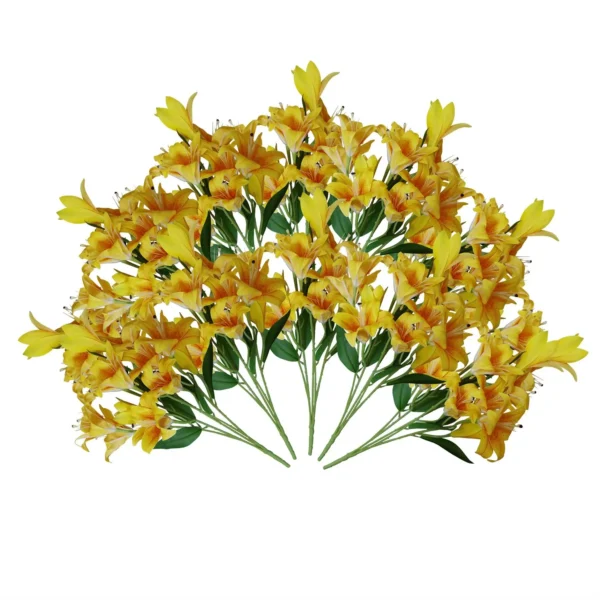 Artificial Lily Plants Yellow 60cm 12 x Bare Stem Flowers - Image 4