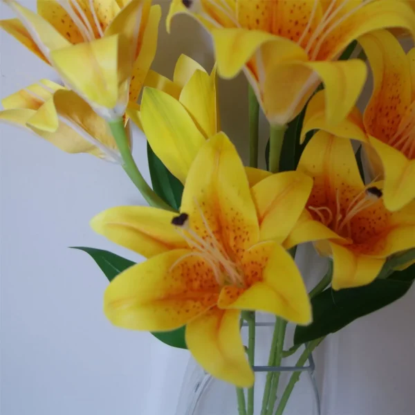 Artificial Lily Plants Yellow 60cm 12 x Bare Stem Flowers - Image 5