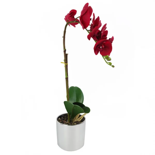 Artificial Orchid Red Silver Pot 46cm - Image 3