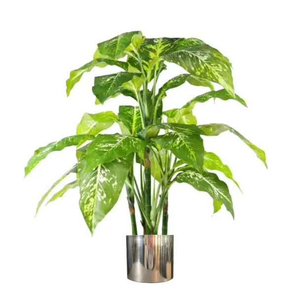 Artificial Plant Fox Aglaonema Tree Silver Metal Planter 100cm