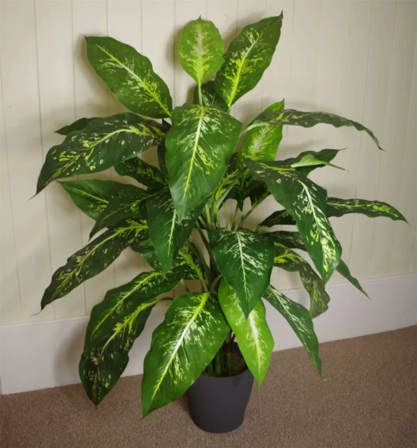 Artificial Plant Fox Aglaonema Tree Silver Metal Planter 100cm - Image 2