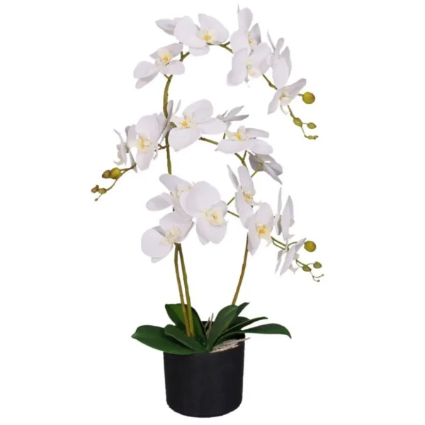 Artificial Orchid Flower Plant in Pot 65cm White