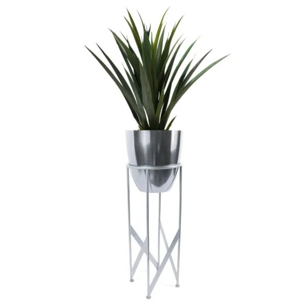 Artificial Yukka Plant Metal Planter Silver 90cm Tall Premium