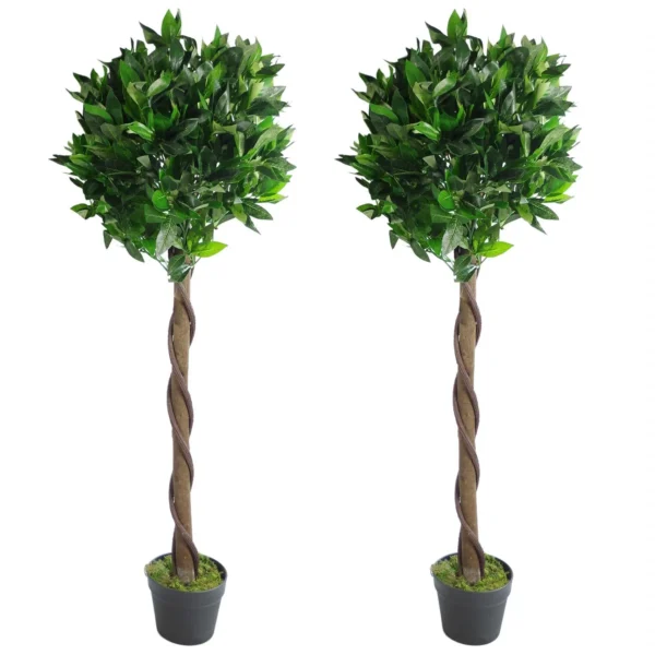 Artificial Topiary Bay Pair Twisted Laurel Trees 120cm Trunk - Image 2