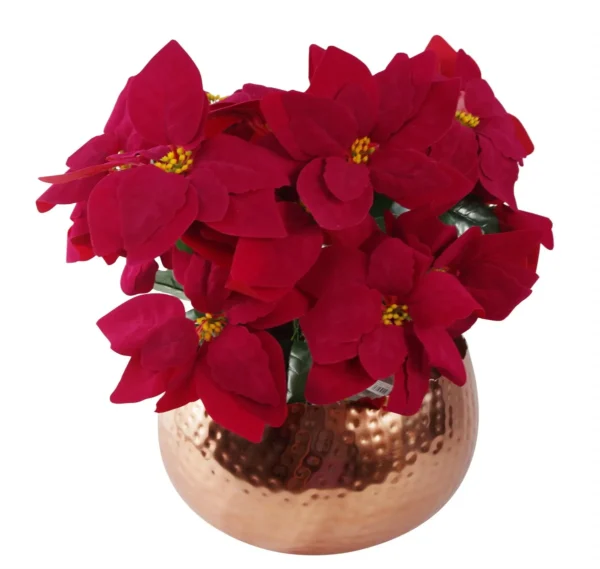 Copper Metal Planter Artificial Christmas Poinsettias