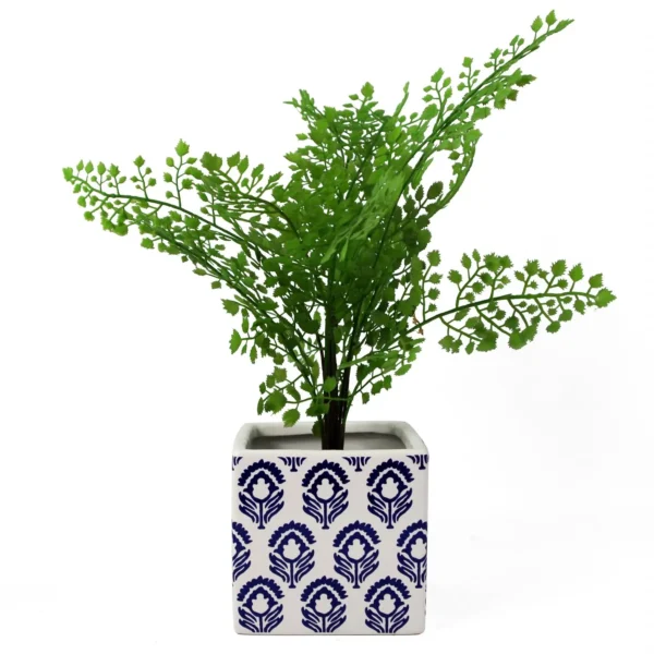 Ceramic Cube Planter Print Blue Tulip Plant Pot - Image 4