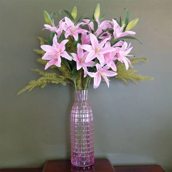 Leaf 100cm Pink Lily and Fern Display Glass Vase