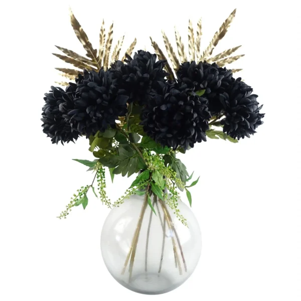 Pack of 6 x Artificial Flowers Extra Large Reflex Chrysanthemum - Black 75cm - Image 2