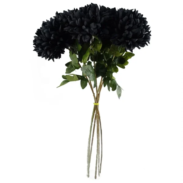 Pack of 6 x Artificial Flowers Extra Large Reflex Chrysanthemum - Black 75cm - Image 3