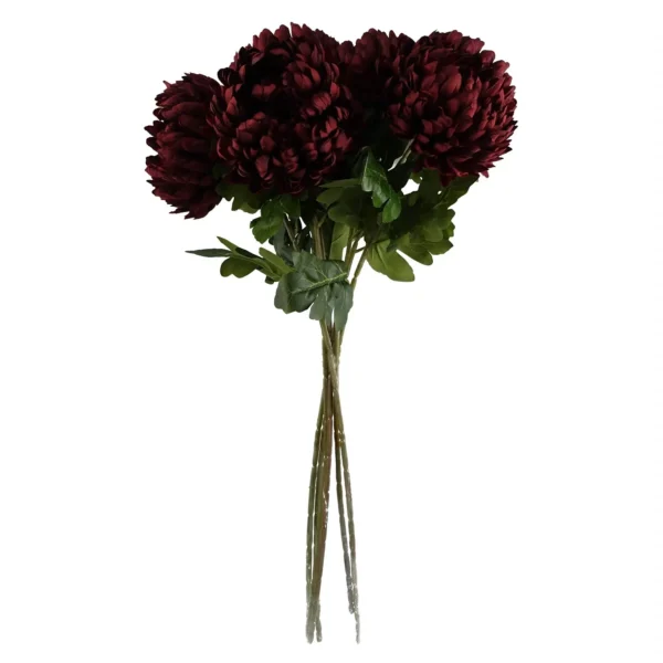 Pack of 6 x Artificial Flowers Extra Large Reflex Chrysanthemum - Red 75cm - Image 3