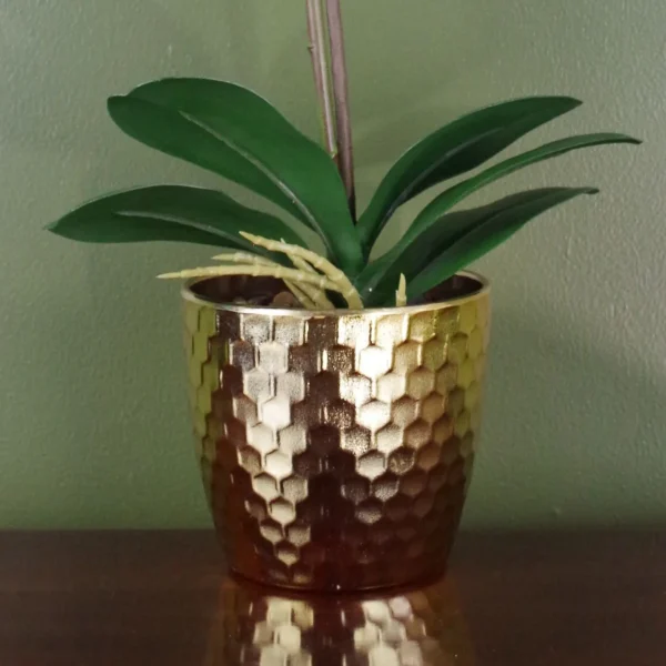 Purple White Orchid Artificial 50cm Gold Pot - Image 3