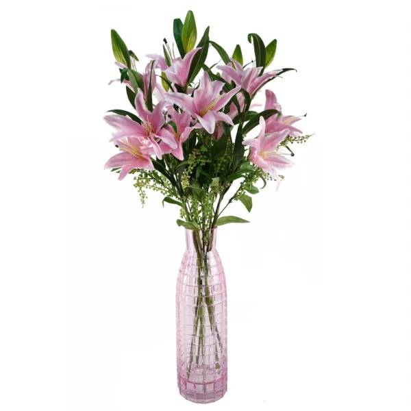 Pack of 6 x Artificial Flowers Large Pink Lily Stem - 3 Flowers 100cm - Image 3