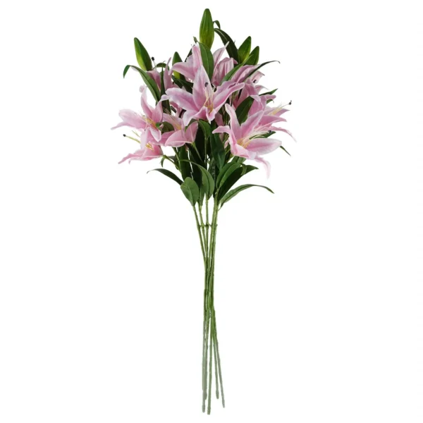 Pack of 6 x Artificial Flowers Large Pink Lily Stem - 3 Flowers 100cm - Image 4