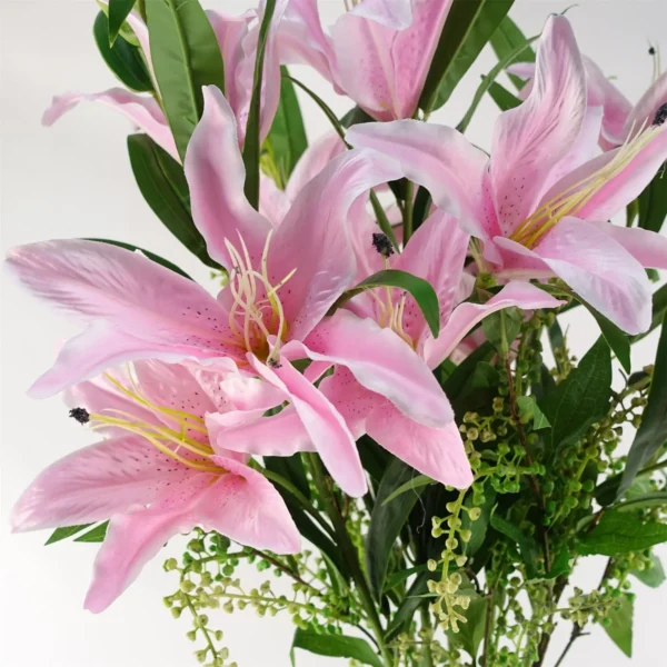 Pack of 6 x Artificial Flowers Large Pink Lily Stem - 3 Flowers 100cm - Image 5