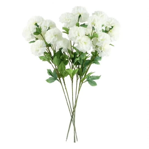 Pack of 6 x Artificial Flowers White Carnation Stem - 4 Flowers 70cm - Image 2