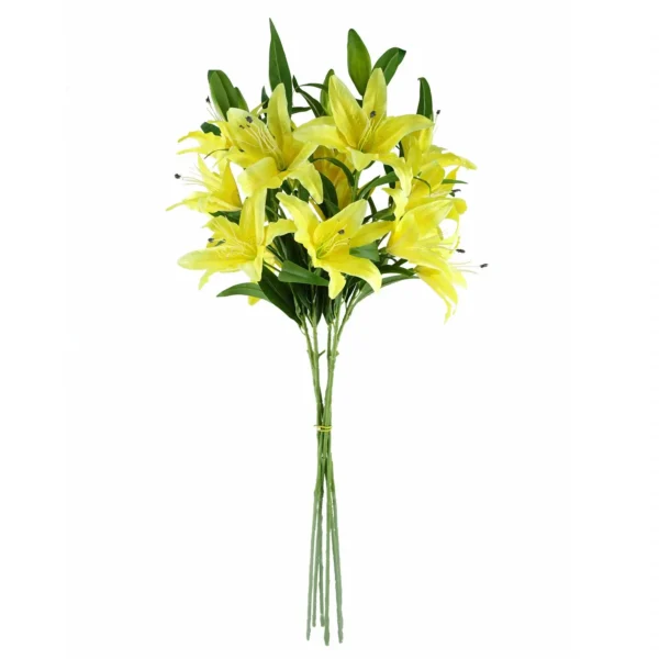 Pack of 6 x Artificial Flowers Large Yellow Lily Stem - 3 Flowers 100cm - Image 3