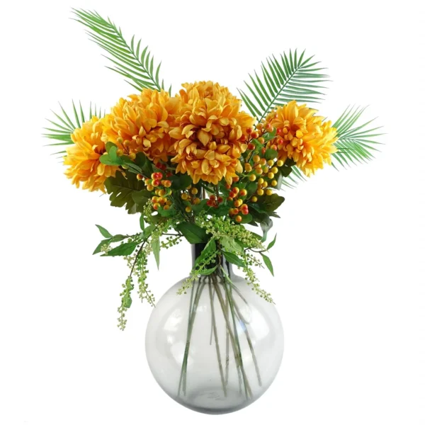 Pack of 6 x Artificial Flowers Extra Large Reflex Chrysanthemum - Gold 75cm - Image 2