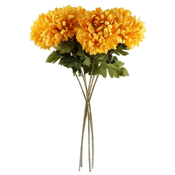 Pack of 6 x Artificial Flowers Extra Large Reflex Chrysanthemum - Gold 75cm - Image 3