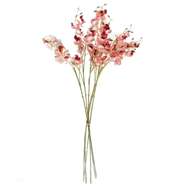 Pack of 6 x Artificial Flowers Pink Mini Orchid Stem 80cm - Image 4