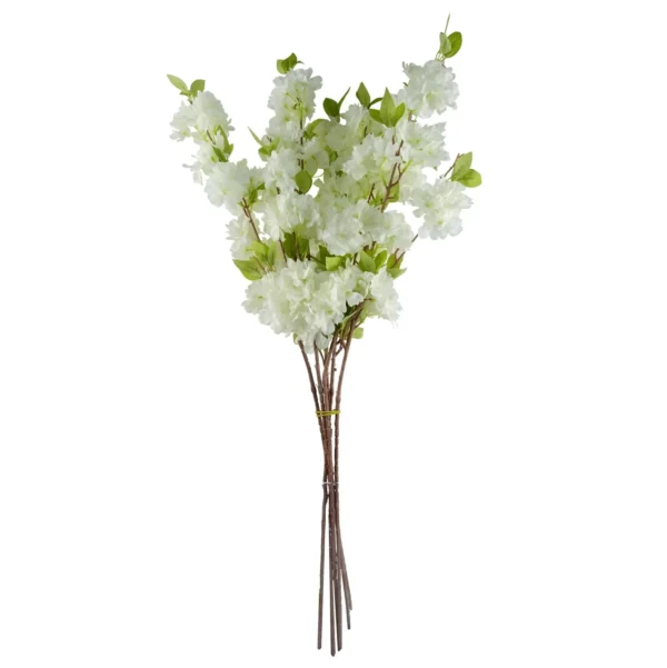 Pack of 6 x Artificial Flowers White Blossom Stem 100cm - Image 2