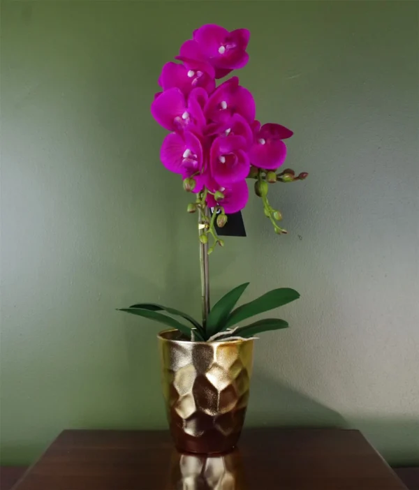 Pink Artificial Orchid Plant Gold Pot 54cm