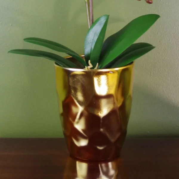 Pink Artificial Orchid Plant Gold Pot 54cm - Image 3