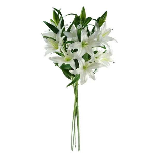 Pack of 6 x Artificial Flowers Large White Lily Stem - 3 Flowers 100cm - Image 2