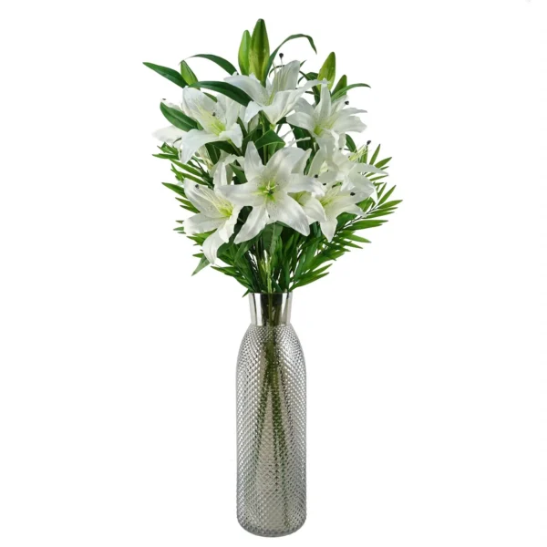 Pack of 6 x Artificial Flowers Large White Lily Stem - 3 Flowers 100cm - Image 5