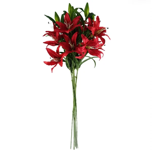 Pack of 6 x Artificial Flowers Large Red Lily Stem - 3 Flowers 100cm - Image 2