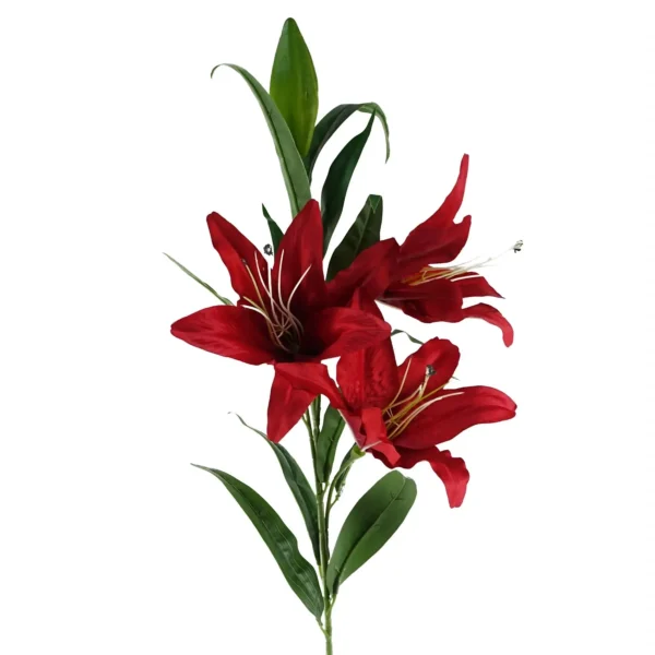 Pack of 6 x Artificial Flowers Large Red Lily Stem - 3 Flowers 100cm - Image 5