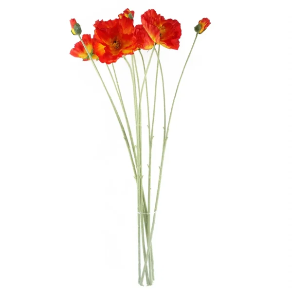 Pack of 6 x Artificial Flowers Poppy Stem - 2 Flowers 100cm - Image 2