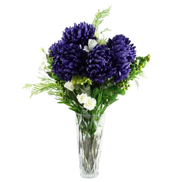 Pack of 6 x Artificial Flowers Extra Large Reflex Chrysanthemum - Purple 75cm - Image 2