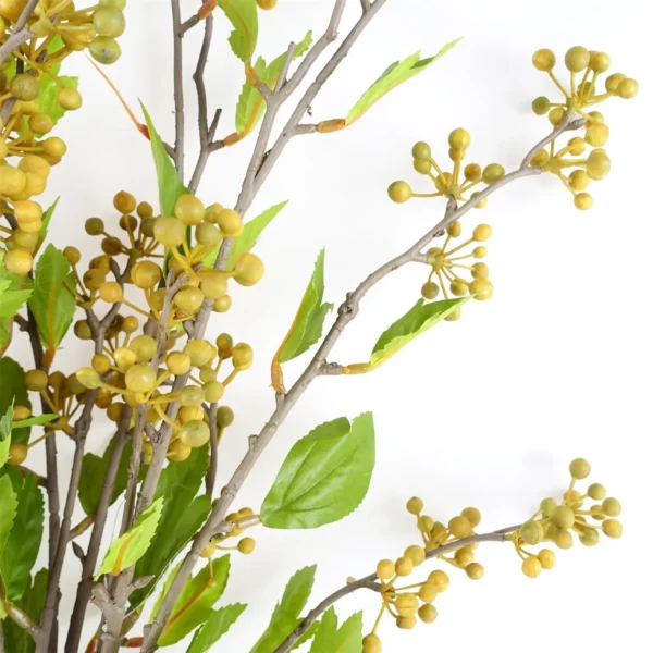 Pack of 6 x Artificial Foliage Yellow Berry Stem 90cm - Image 3