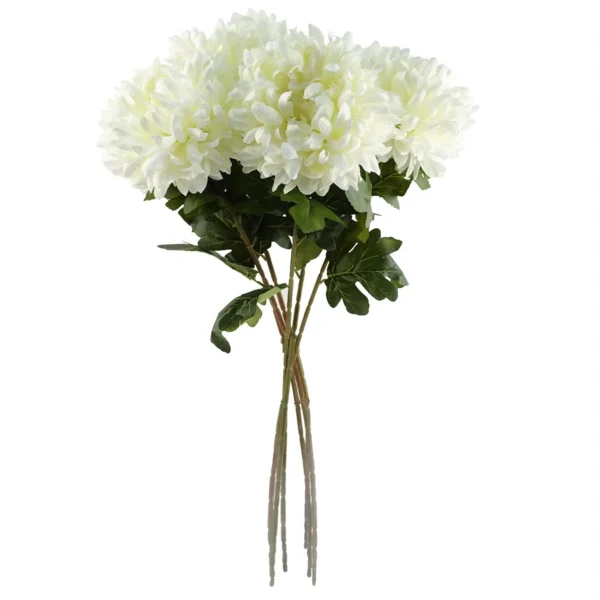 Pack of 6 x Artificial Flowers Extra Large Reflex Chrysanthemum - White 75cm - Image 3