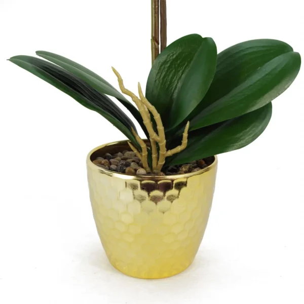 Orchid Artificial Purple White 50cm Gold Pot Phalaenopsis - Image 3